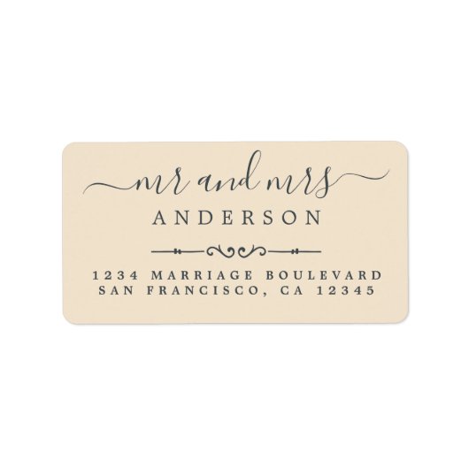 Meneer Mevrouw Script Ivory Huwelijksretouradres Etiket (Voorkant)