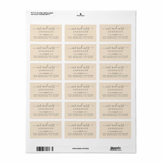 Meneer Mevrouw Script Ivory Huwelijksretouradres Etiket (Full Sheet)