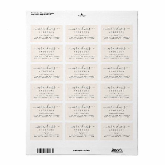 Meneer Mevrouw Script Ivory Trouw Retouradres Etiket (Full Sheet)