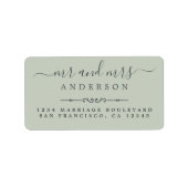 Meneer Mevrouw Script Pastelgroene Huwelijksretour Etiket (Voorkant)