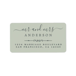 Meneer Mevrouw Script Pastelgroene Huwelijksretour Etiket