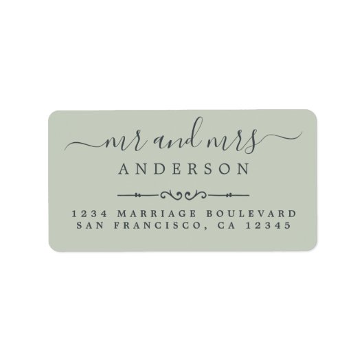 Meneer Mevrouw Script Pastelgroene Huwelijksretour Etiket (Voorkant)
