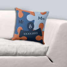 Meneer & Mevrouw Trouwdatum Blauwe & Oranje Puzzel