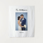 Meneer & Mevrouw Trouwfoto met Naam & Datum Wandkleed (Voorkant)