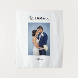 Meneer & Mevrouw Trouwfoto met Naam & Datum Wandkleed