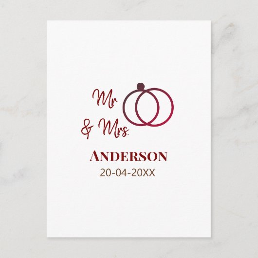 Meneer & Mevrouw voeg familienaam datum jaar huwel Briefkaart (Voorkant)
