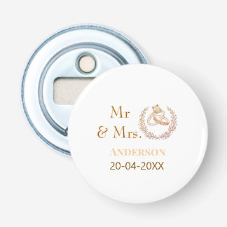 Meneer & Mevrouw voeg familienaam datum jaar huwel Button Flesopener