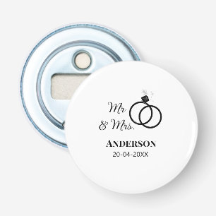 Meneer & Mevrouw voeg familienaam datum jaar huwel Button Flesopener