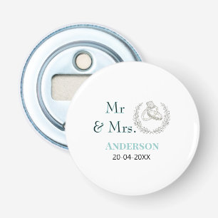 Meneer & Mevrouw voeg familienaam datum jaar huwel Button Flesopener