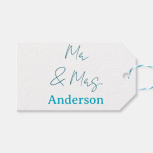 Meneer & Mevrouw voeg familienaam datum jaar huwel Cadeaulabel