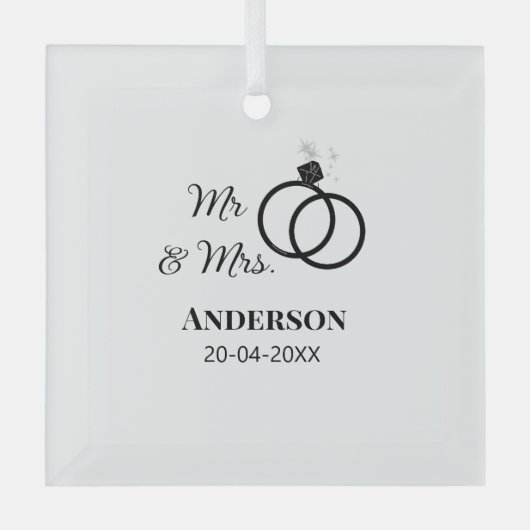Meneer & Mevrouw voeg familienaam datum jaar huwel Glas Ornament (Voorkant)