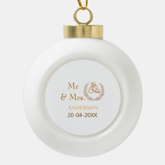 Meneer & Mevrouw voeg familienaam datum jaar huwel Keramische Bal Ornament