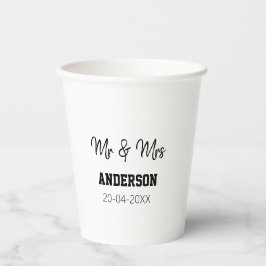 Meneer & Mevrouw voeg familienaam datum jaar huwel Papieren Bekers