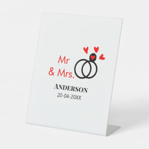 Meneer & Mevrouw voeg familienaam datum jaar huwel Reclamebord Met Voetstuk