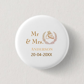 Meneer & Mevrouw voeg familienaam datum jaar huwel Ronde Button 3,2 Cm