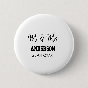 Meneer & Mevrouw voeg familienaam datum jaar huwel Ronde Button 5,7 Cm