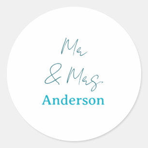 Meneer & Mevrouw voeg familienaam datum jaar huwel Ronde Sticker