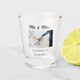 Meneer & Mevrouw voeg familienaam datum jaar huwel Shot Glas