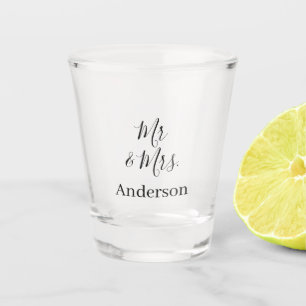 Meneer & Mevrouw voeg familienaam datum jaar huwel Shot Glas