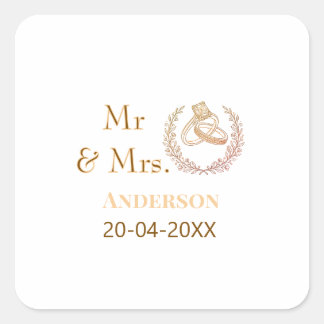 Meneer & Mevrouw voeg familienaam datum jaar huwel Vierkante Sticker