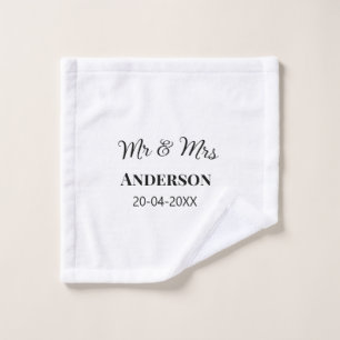 Meneer & Mevrouw voeg familienaam datum jaar huwel Washandje