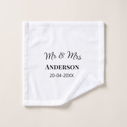 Meneer & Mevrouw voeg familienaam datum jaar huwel Washandje (Wasdoekje)