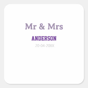 Meneer & Mevrouw voeg familienaam datum toe eenvou Vierkante Sticker