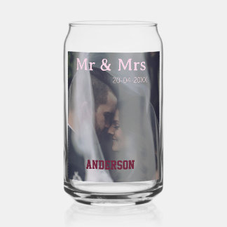 Meneer & Mevrouw voeg familienaam foto datum bruil Blikvorm Glas