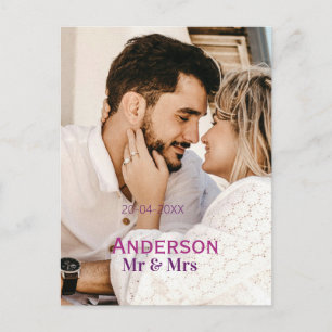 Meneer & Mevrouw voeg familienaam foto datum bruil Briefkaart