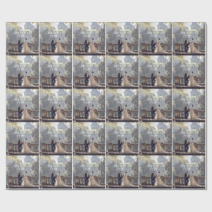 Meneer & Mevrouw voeg familienaam foto datum bruil Cadeaupapier