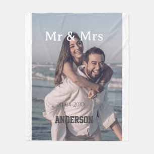 Meneer & Mevrouw voeg familienaam foto datum bruil Fleece Deken