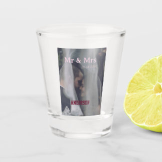 Meneer & Mevrouw voeg familienaam foto datum bruil Shot Glas