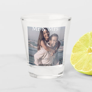 Meneer & Mevrouw voeg familienaam foto datum bruil Shot Glas