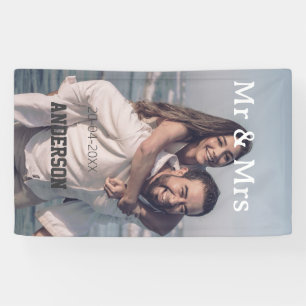 Meneer & Mevrouw voeg familienaam foto datum bruil Spandoek