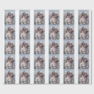 Meneer & Mevrouw voeg familienaam foto datum huwel Cadeaupapier