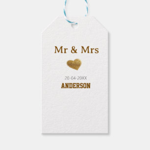 Meneer & Mevrouw voeg familienaam gouden glinstere Cadeaulabel