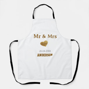 Meneer & Mevrouw voeg familienaam gouden glinstere Schort