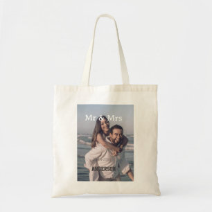 Meneer & Mevrouw voegen familienaam foto datum huw Tote Bag