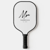 Meneer Modern Zwart Wit Minimalistisch Schrift Pickleball Paddle (Voorkant)
