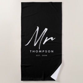 Meneer Modern Zwart Wit Minimalistisch Schrift Strandlaken