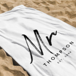 Meneer Modern Zwart Wit Minimalistisch Schrift Strandlaken