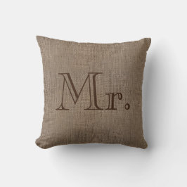 Meneer Mr. Burlap-look rustieke bruiloft Keepsake  Kussen