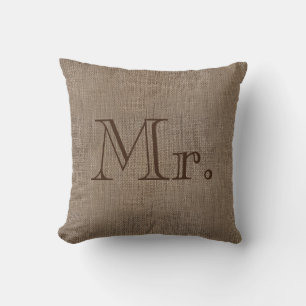Meneer Mr. Burlap-look rustieke bruiloft Keepsake  Kussen