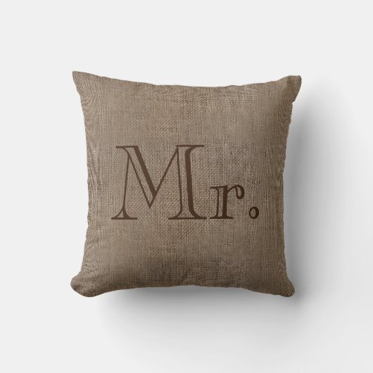 Meneer Mr. Burlap-look rustieke bruiloft Keepsake  Kussen (Voorkant)