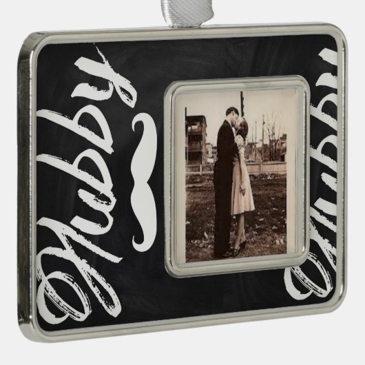 Meneer Mustache pasgetrouwd bruidegom Huwelijksrei Verzilverd Omlijst Ornament (Rechts)