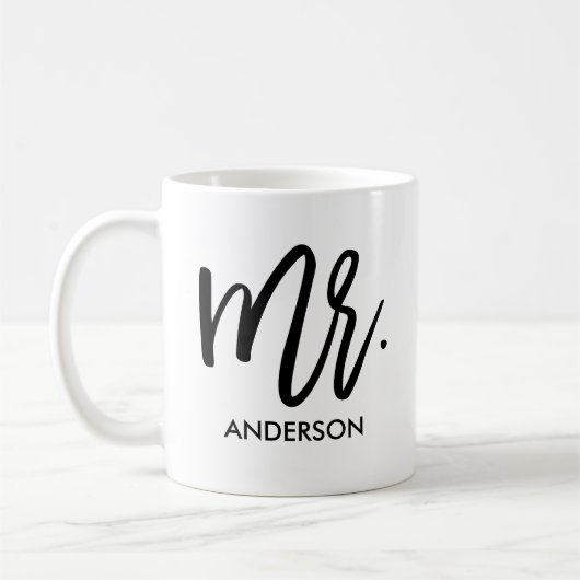 Meneer Naam met Modern Script Gepersonaliseerd Koffiemok (Links)