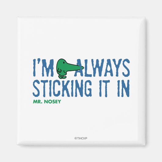 Meneer Nosey die rondneust | Blauwe letters Magneet (Voorkant)