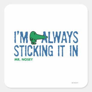 Meneer Nosey die rondneust   Blauwe letters Vierkante Sticker