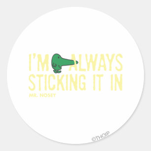 Meneer Nosey die rondneust gele letters Ronde Sticker