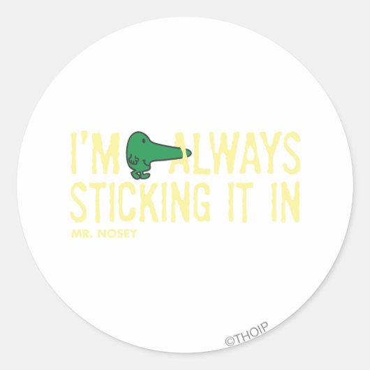 Meneer Nosey die rondneust | gele letters Ronde Sticker (Voorkant)